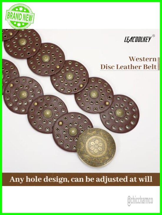 Wide Western Boho Disc Belt Faux Leather Waist Belt for Dress Jeans Festival main image 5
